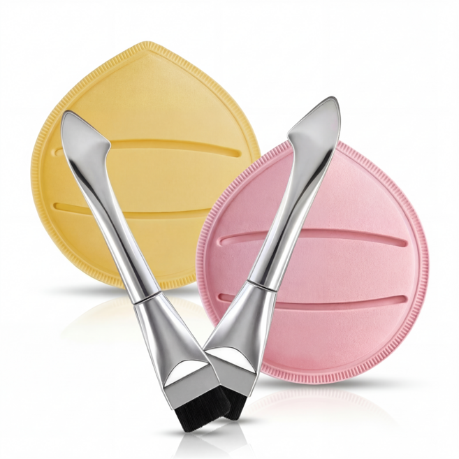 소온 (SO:ON) 메이크업 스파츌라 일체형 납작 파운데이션 브러쉬 듀오 2개, 1개, 실버