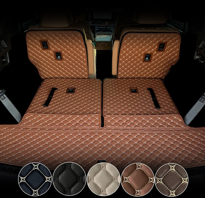 싼타페 MX5 전용 오토피아 차량용 퀼팅 가죽 등받이 + 트렁크매트 세트, 블랙+블랙스티치, 6인승(26년 이후)