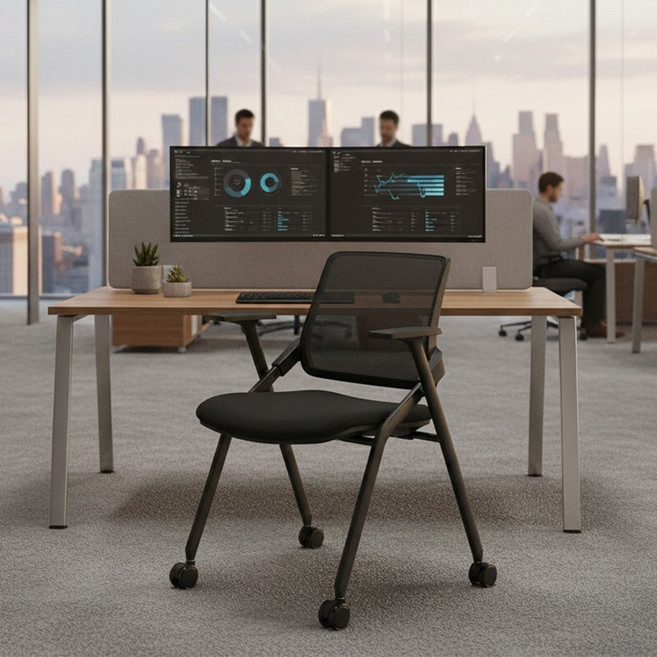 프리미엄 사무용 의자 완제품 접이식 컴퓨터 메쉬 인체공학 허리편한 사무실 공부 학생 체어, 블랙