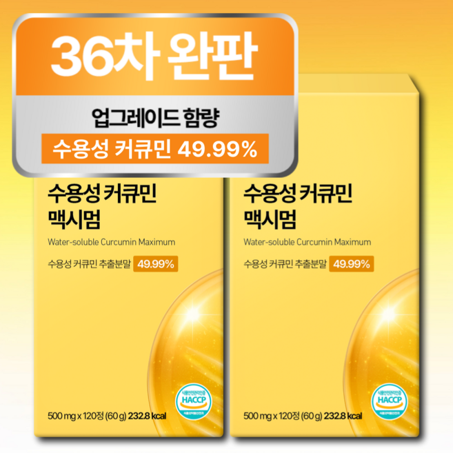 [4개월분] 강황 수용성 커큐민 식약청 HACCP 인증 (대용량), 2개, 120정