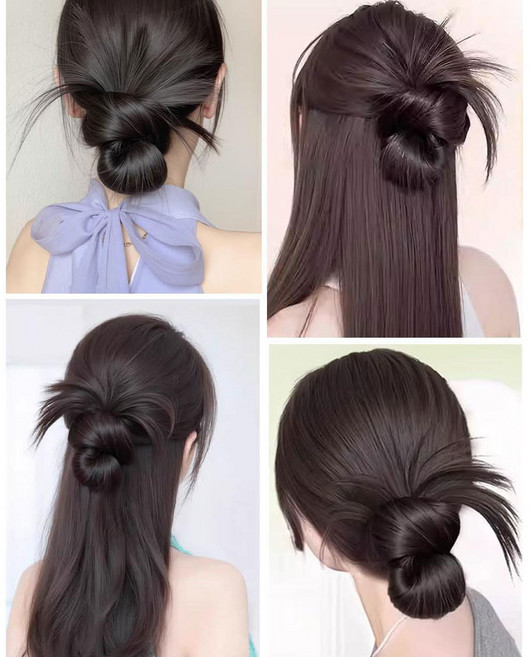 1+1 여신 꽁지머리 가발 집게 가시번 로우번 하이번 자연스러운 부분가발 올림머리 똥머리, 브라운블랙+다크브라운