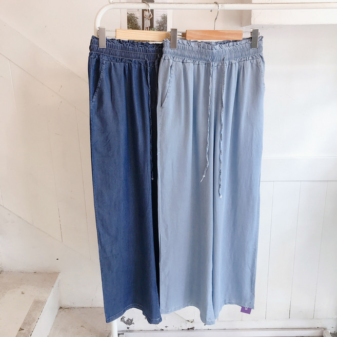 후들후들 얇은 데님 와이드 프릴 팬츠