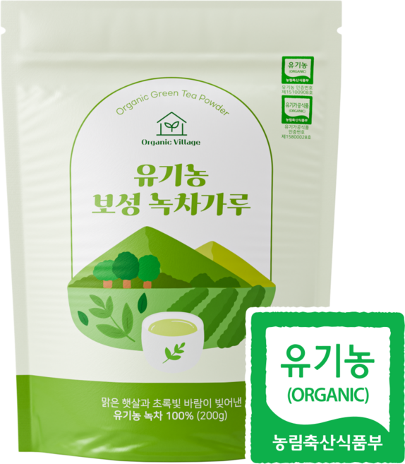 [유기농 녹차 100%] 오가닉빌리지 유기농 보성 녹차가루, 1개, 1개입, 200g
