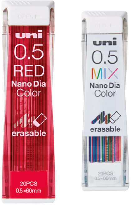 유니 나노다이아 컬러 샤프심 0.5mm UNI 202NDC 지워지는 칼라심 리필 밑그림 스캐치 미술 필기, 레드