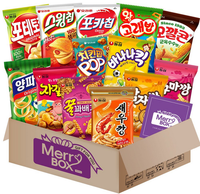 스낵 13종세트 1호{새우깡+양파링+바나나킥+꿀꽈배기+자갈치+감자깡+고구마깡+오감자+꼬북칩+스윙칩+왕고래밥+눈을감자+꼬깔콘}+메세지카드, 1박스, 과자세트
