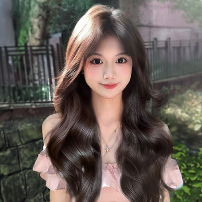 G-Stuff 여성 60cm 긴머리 볼륨 웨이브 통가발, 1개, 모카블랙 가르마 웨이브