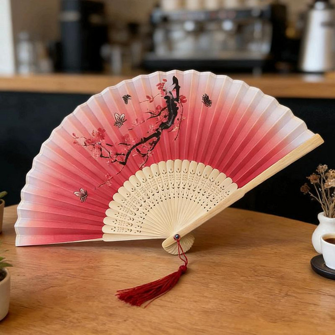 古風摺扇 中國風 日式摺疊扇 女士古典布扇 漢服旗袍禮物, 58號新款一笑扇, 1個