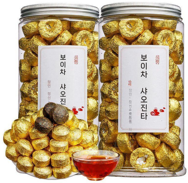 운남성보이차 찹쌀차고 500g 흑차 윈난 캔 중국 선물세트, 1