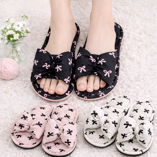 블랙리본 3겹 삼중 쿠션 거실 실내화 세탁이 편한 슬리퍼, 1개, 화이트