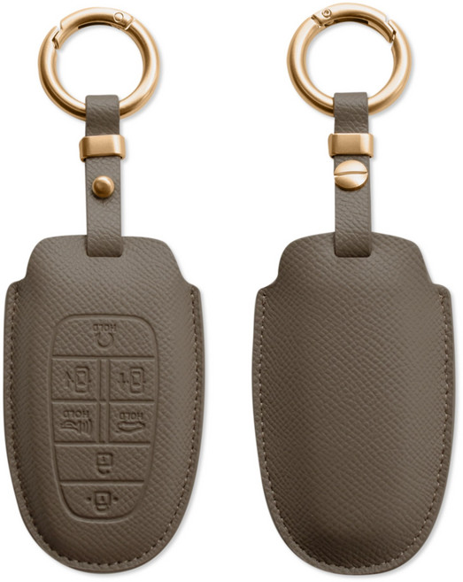 트니르 현대 호환 천연소가죽 차키케이스 그랜져 싼타페 넥쏘 팰리세이드 쏘나타 더뉴 차량용품 선물포장, 현대A타입(7버튼), 카푸치노