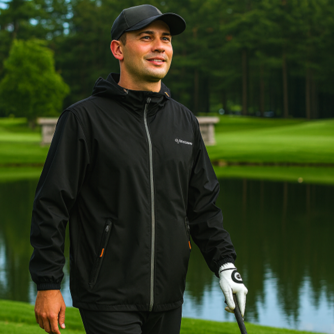 채로스 프리미엄 남성용 바람막이 골프 비옷 세트 방수 야외활동, 블랙, 1개