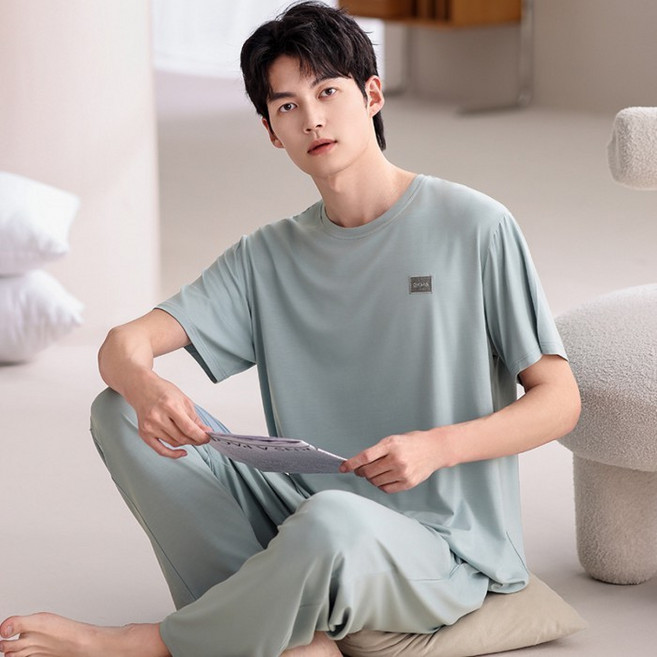 男莫代爾短袖長褲兩件套家居服