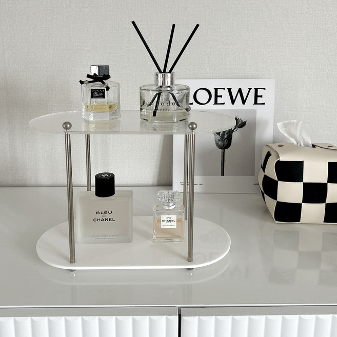 미드센츄리 버터 화이트 아크릴 다용도 2단 미니선반 진열대, 플리츠 화이트, 1개