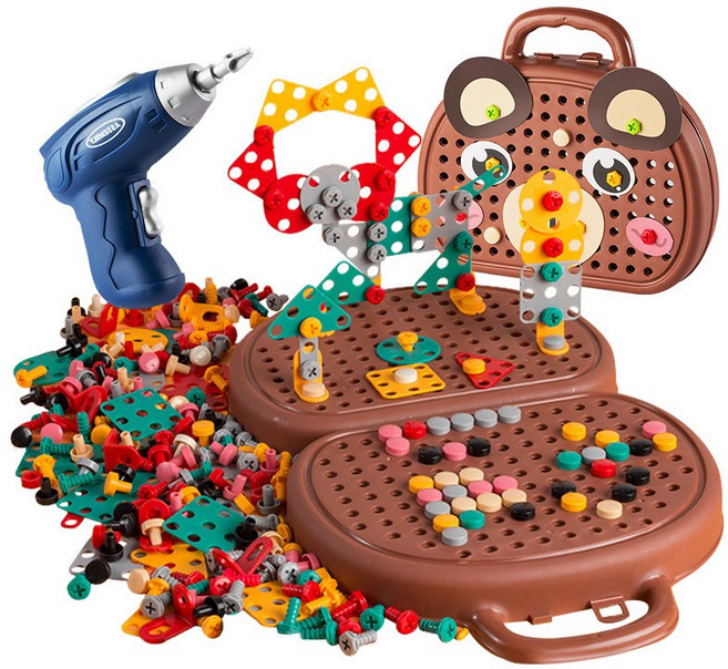 드릴 조립 블럭 공구놀이 세트 입체드릴 아트 블럭, 브라운 세트, 1개