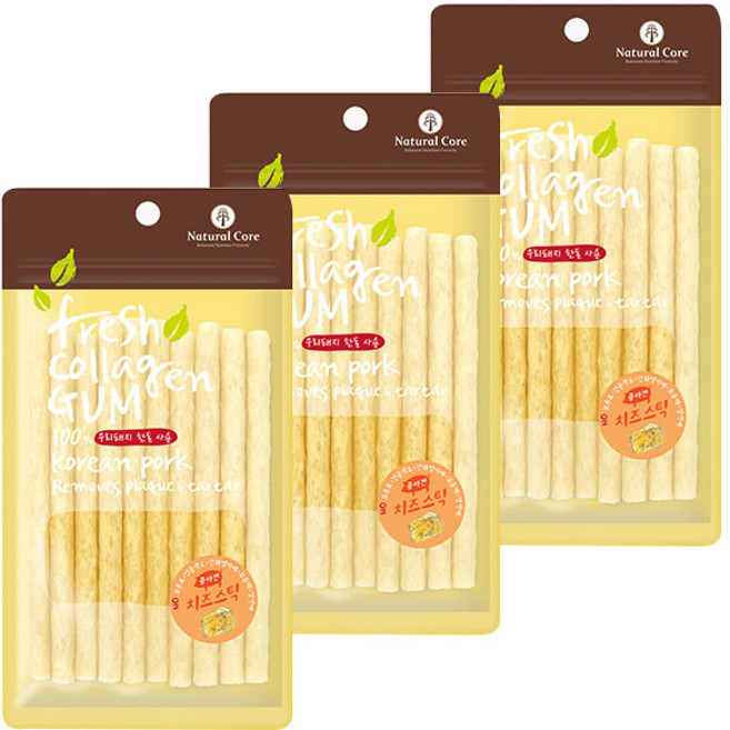 네츄럴코어 애견용 프레쉬 콜라겐 스틱 20P, 치즈 맛, 100g, 3개