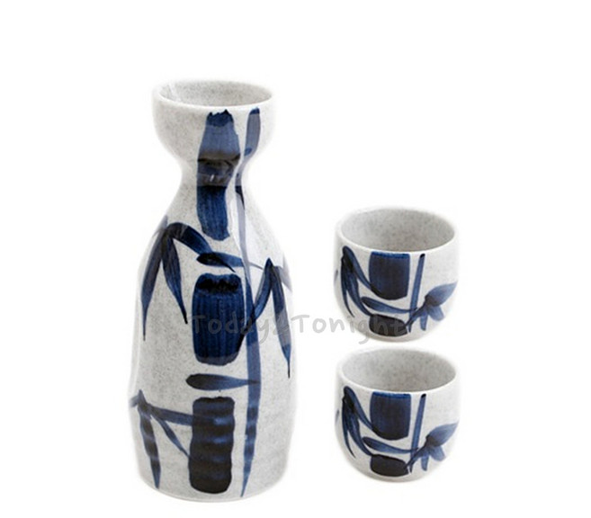 ATT 일본 수입 도자기 독구리+소주잔(2개) 대나무 그림 사케병 도꾸리 이자카야 일본 술병 술잔 사케잔, 독구리1개 + 술잔2개, 1세트