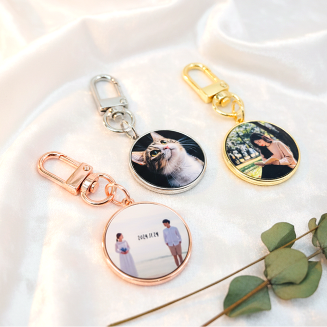 양면 사진키링 포토 자동차키홀더 주문제작 비공굿, 1개, 실버(원형)