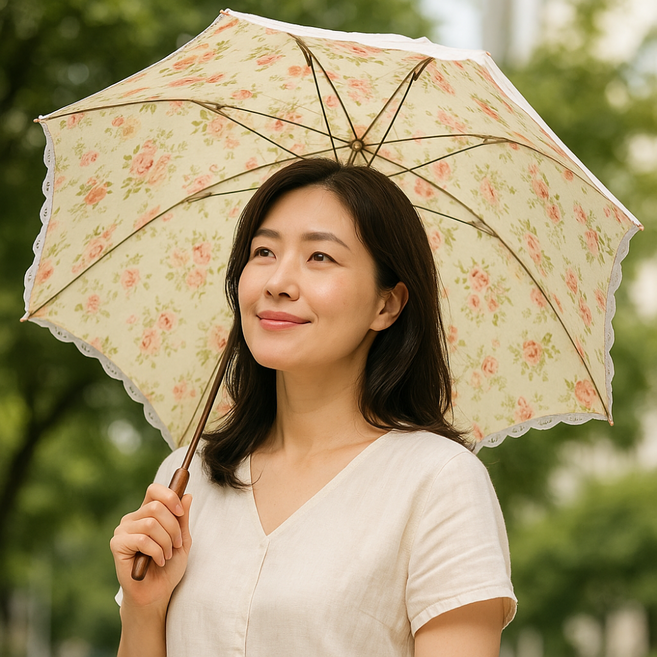 예쁜 레이스 꽃무늬 플라워 접이식 미니 컴팩트 자외선UV차단 초경량 가벼운 암막 엄마 양산 겸 우산