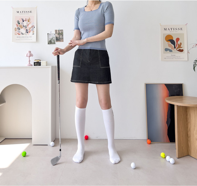 쿠션 무지 골프 스포츠전용 푹신한 파일 여자 여자 골프 양말 니삭스, 화이트, 1개