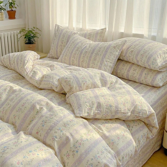 포근달 꽃무늬 워싱면 이불 고밀도 먼지없는 차렵이불 워싱면 극세사 사계절 이불