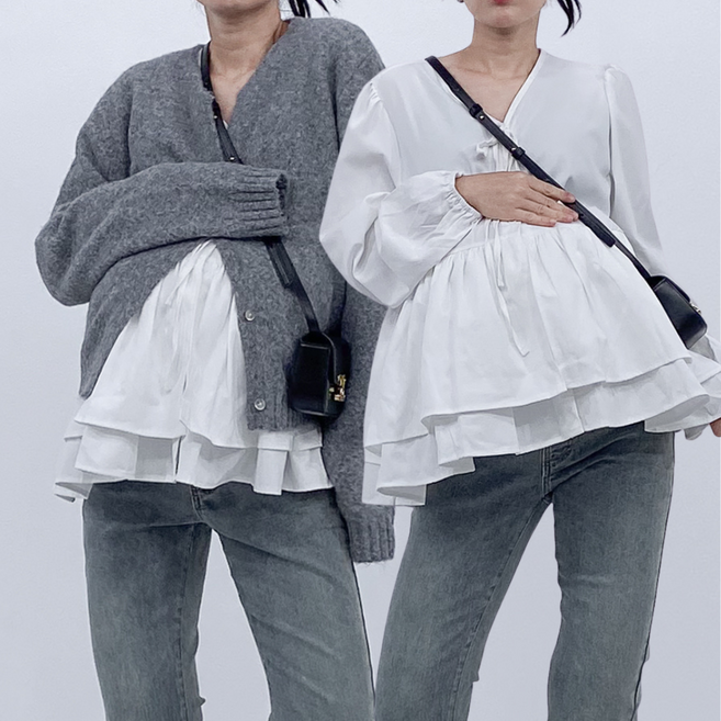 레이어드 셔링 블라우스 임산부블라우스 만삭임부복 예비맘오피스룩 하객룩 임부복정장