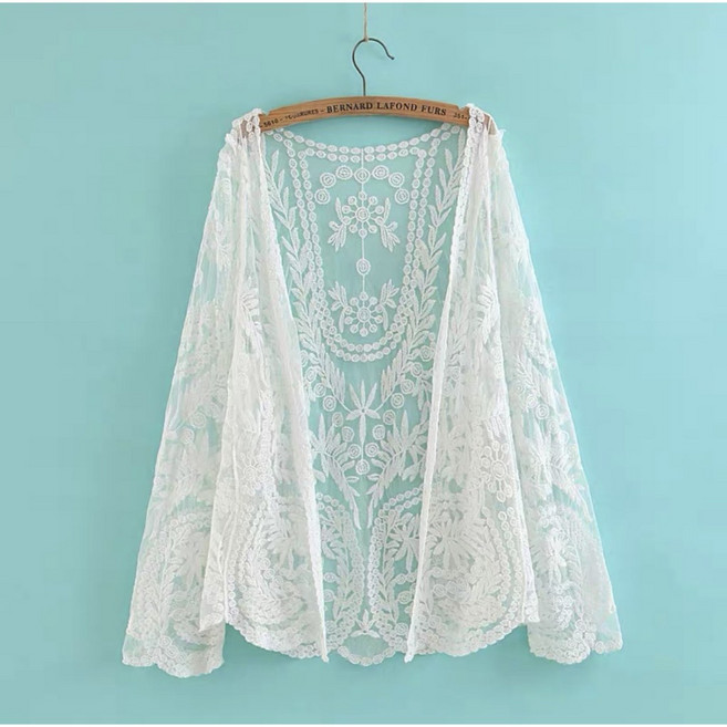 蕾絲罩衫/防曬衣/比基尼罩衫/泳衣罩衫/海灘罩衫/古風外套/小外套/泳裝罩衫/罩衫外套, (i68)白色罩衫 【均碼】-