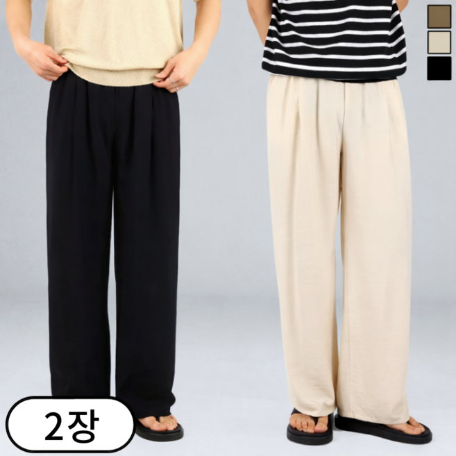[1+1] 남녀공용 여름 투턱 린넨 밴딩 세미 와이드팬츠 바지 (6620-2)