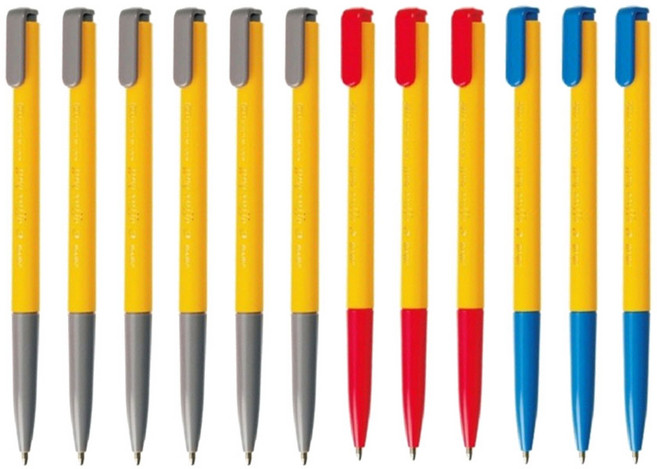 자바펜 1.0mm e-오피스 볼펜, 혼합 12개 세트(흑6+청3+적3), 1개