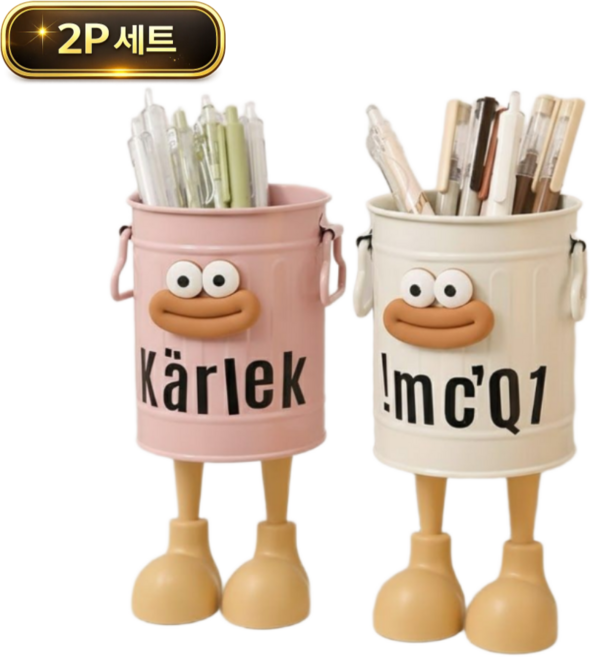 토브몰 발달린 캐릭터 펜꽂이 2P 세트 책상정리 연필꽂이 데스크 정리함 2p, 1세트, 핑크+화이트