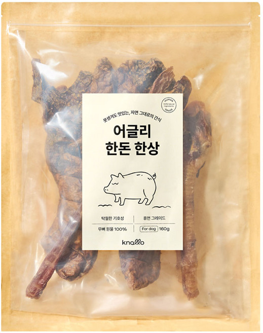 놀로 어글리 한돈 한상 중형견 간식 강아지 수제 원물 설채현 간식, 1개, 160g, 한돈한상