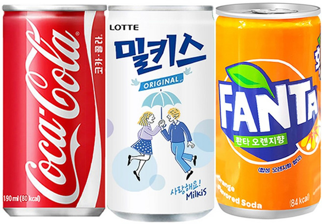 코카콜라&환타오렌지&밀키스190ml X 각10개(총30개) 업소용/콜라/환타/밀키스/탄산음료/미니음료/소캔, 90개, 190ml