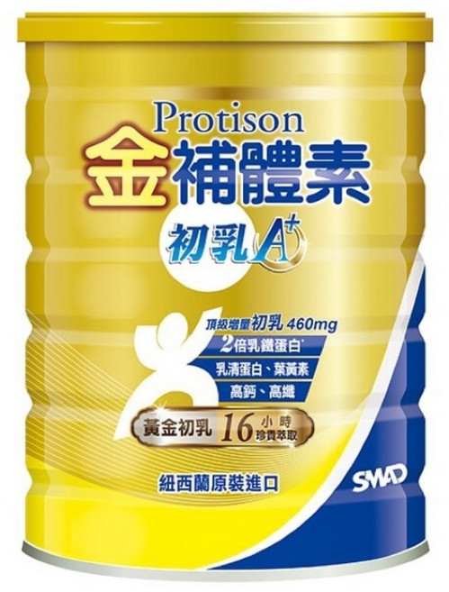 金補體素 初乳A+粉狀 紐西蘭原裝進口 含乳鐵蛋白、葉黃素、高鈣高纖, 780g, 1個