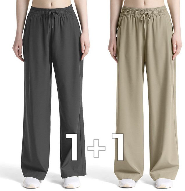[1+1] 여성 와이드팬츠 쿨링 밴딩바지 자외선차단 스판 팬츠