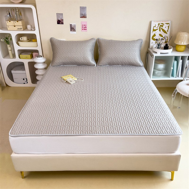 SOLEV 천연 라텍스 냉감패드 아이스 침대 매트리스 쿨매트, 쿨매트+쿨베개 세트, 연그레이