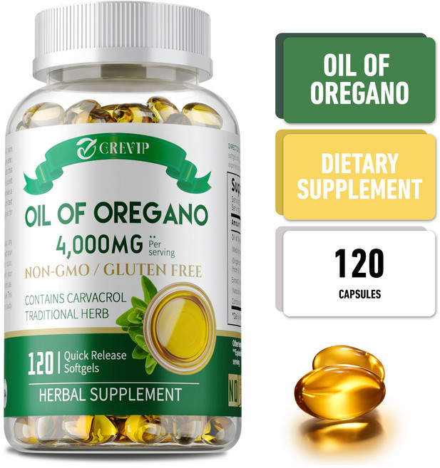 오레가노 오일 4000mg 캡슐 - 카바크롤 함유 소화 건강 면역력 강화, 1개, 60정