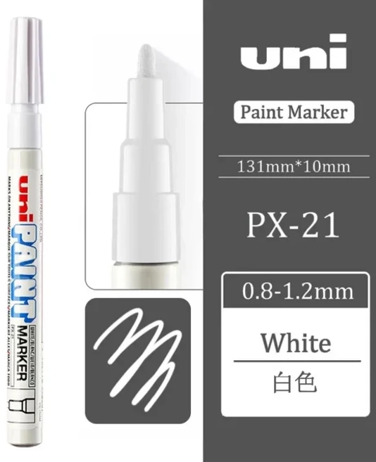 1pcs 일본 페인트 마커 UNI PX-21 노트 산업용 펜 둥근 머리 두꺼운 유성 영구 타이어 터치 낙서, 02 1pcs White PX21, 1개