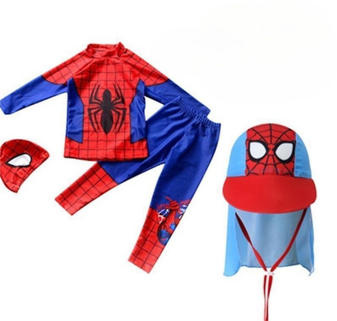 GOYES 남아 주니어 수영복 아동 스파이더맨 레쉬가드 쓰리세트 스파이더맨