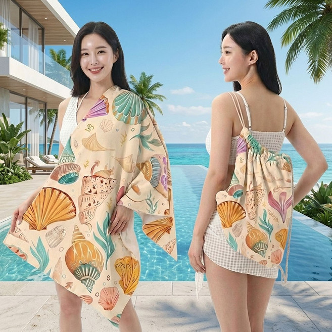 네바스 수영장 해변 워터파크 극세사 비치타올 가방, 1개, 웜오렌지