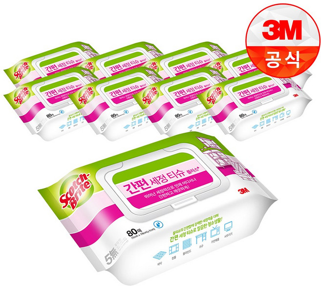 스카치브라이트 간편세정티슈 플러스 80매, 9개