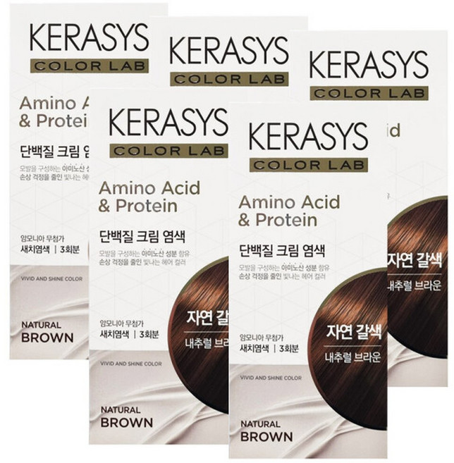 케라시스 단백질 크림염색약 내추럴 브라운(자연 갈색) 3회분 X5개, 5개