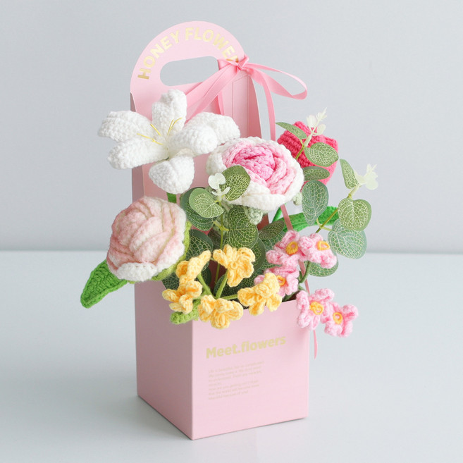 Meet.flowers 手工毛線花束, 粉色系, 1個