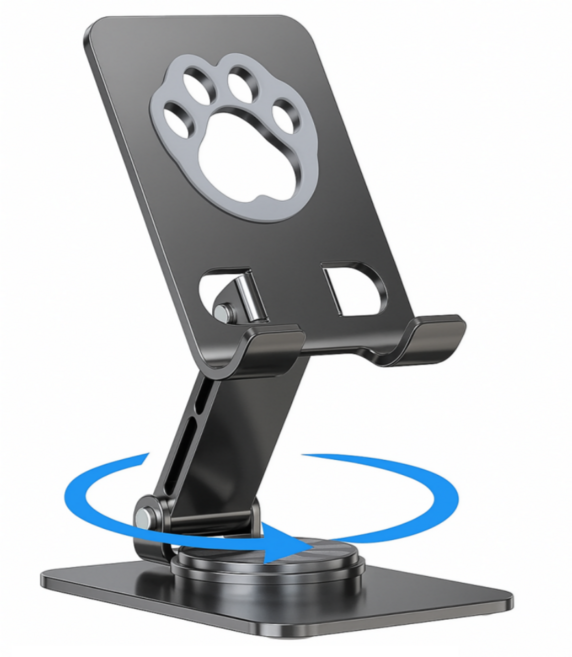 레드에셋 탁상용 태블릿 핸드폰 거치대 360도 회전 접이식 각도조절, 블랙, 스마트폰 모델, 1개