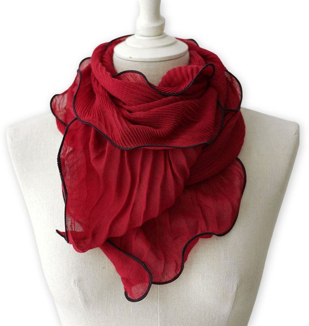 메리앤유 물결 파이핑 플리츠 주름 롱 스카프 머플러 간절기