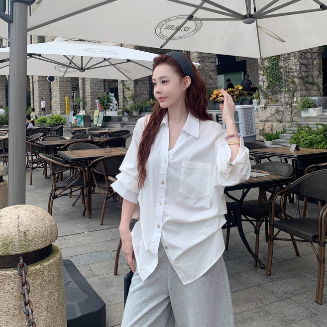 法式氣質白色襯衫