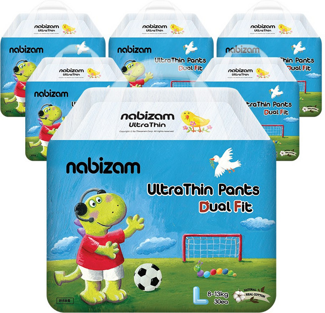 나비잠 기저귀 울트라씬 듀얼핏 팬티 대형 6팩, 대형(L), 180매