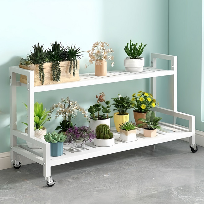 DP동봉국제무역 화분진열대 이동식 정리 선반 스텝형 대형 다용도 실내 베란다, 화이트 100cm, 2단