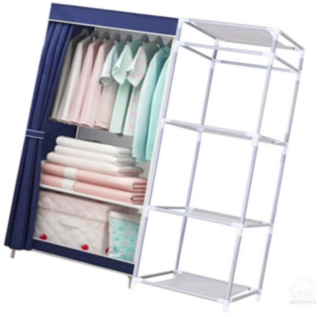 후니곳간 패브릭 커튼 시스템 철제 드레스룸 행거 시스템선반행거, 싱글 네이비