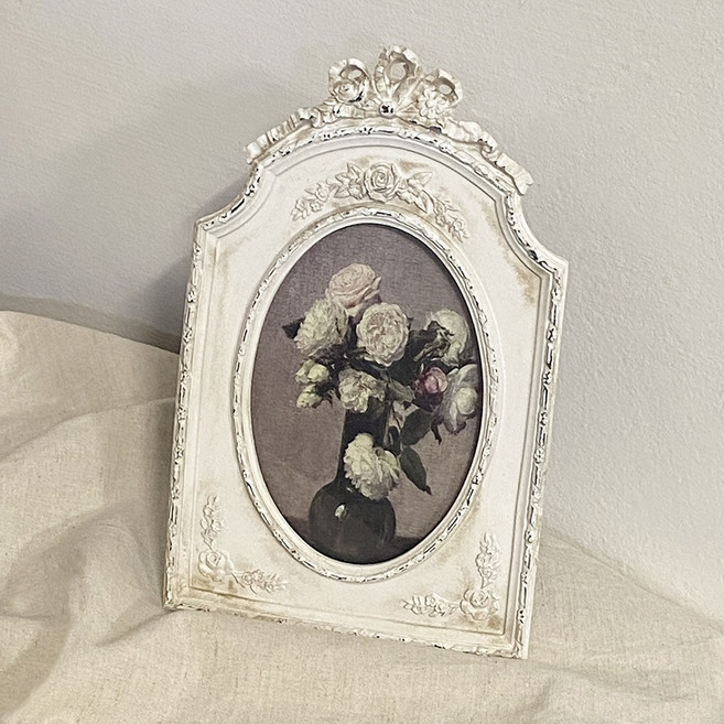빈티지 화이트 플라워 앤틱 액자, 1개