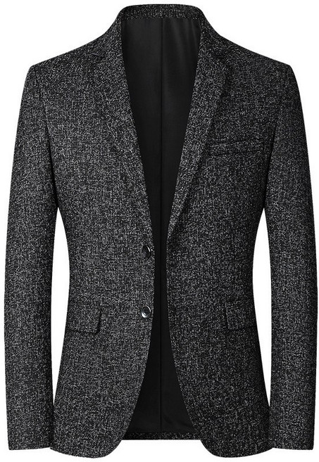 AOKADA 남자 슬림핏 솔리드 링클프리 두버튼 오피스룩 결혼식 하객룩 비즈니스 면접 봄 가을 블레이저 자켓 중 남성 정장, 블랙, 1개