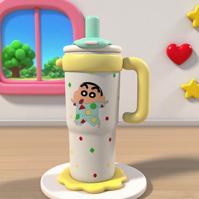 짱구 잠옷 캐릭터 3WAY 보온보냉 텀블러 1200ml 대용량 빨대 컵, 1개, 1.2L, 옐로우